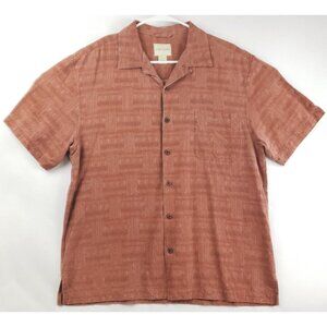 Joseph & Feiss Shirt Men Large Brown 100% Silk Pocket Classic Button-Up